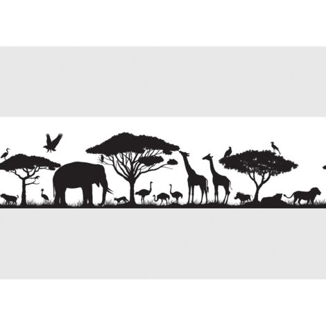Frise auto-collante safari animaux de la savane noir et blanc (1/5)