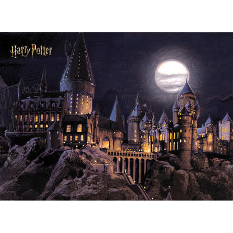 Papier peint Harry Potter – Château de Poudlard illuminé – Tapisserie panoramique 252 x 182 cm – Colle incluse – Blue-back Paper – Ag Art