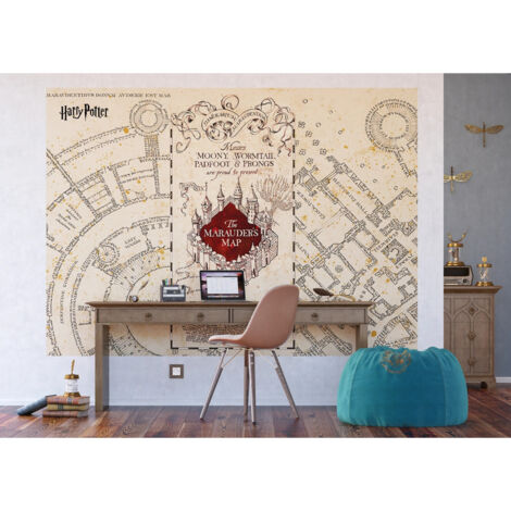 Papier peint à motif Harry Potter carte du maraudeur – Dimensions 252 x 182 cm – Blue-back Paper avec colle incluse – Décoration chambre enfant – Ag Art (1/5)