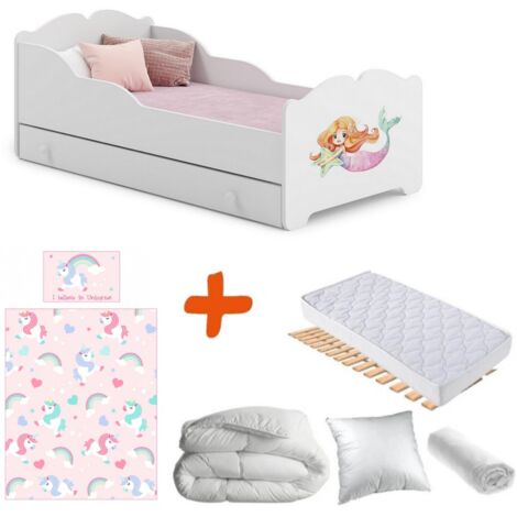 Pack Lit Sirène et étoile de mer + tiroir de rangement - 140 x 70 cm