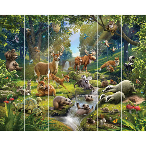Papier peint enfant animaux de la forêt – Dimensions 305x244 cm – Lavable et facile à poser – Colle incluse – Décor ludique – Walltastic (1/3)