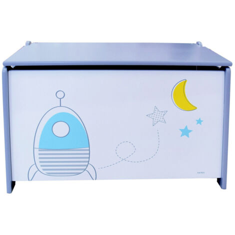 Coffre à jouets en bois Thème Espace et fusées (1/3)
