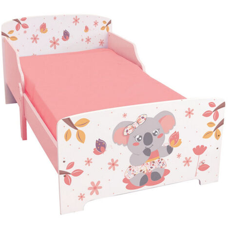 Les Tendances – Lit enfant Cally Mimi Koala 140 x 70 cm – Structure en MDF laqué – Décorations fleurs et koala – Sécurisé avec demi-panneaux latéraux