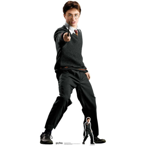 Figurine en carton  Harry Potter avec sa baguette en uniforme Poudlard - Haut160 CM (1/5)