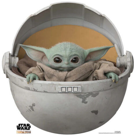 Figurine en carton  Bébé Yoda alias Grogu dans son berceau volant film série Mandalorian H 75 CM