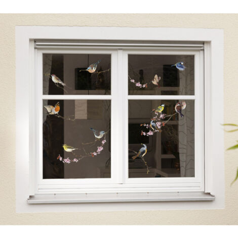 Sticker Fenêtre Oiseaux 31cm X 31cm - Autocollant Décoratif Volée D'Oiseaux