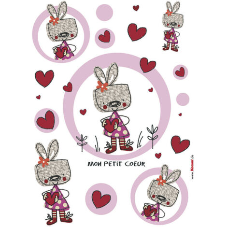 Mon Petit Coeur, Sticker mural lapin avec robe violette à pois - 50x70 cm (1/3)