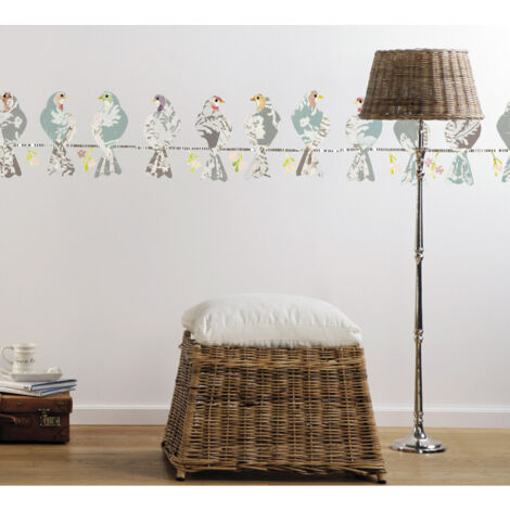 Sticker mural oiseaux avec 12 pigeons posés sur un fil - 50x70 cm (1/3)