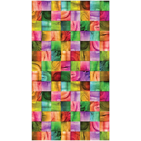 Creative, rideau imprimé mosaïque de carrés en bois multicolore 140x245 cm, 1 pièce (1/2)