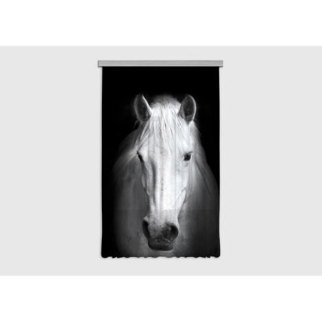 Horse, rideau imprimé cheval blanc de face sur fond noir 140x245 cm, 1 pièce (1/5)