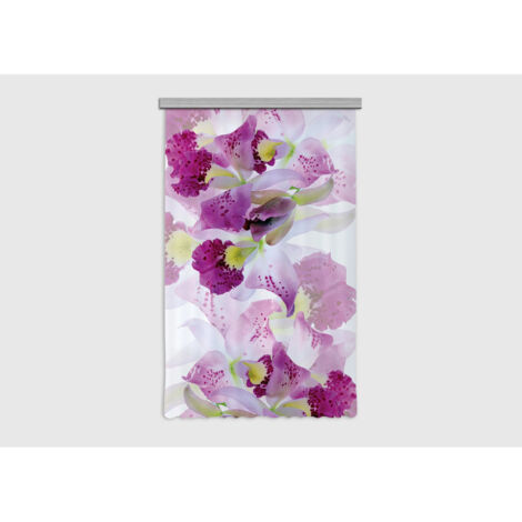 Flowers, rideau imprimé zoom sur fleurs blanche et violettes mouchetées 140x245 cm, 1 pièce (1/5)