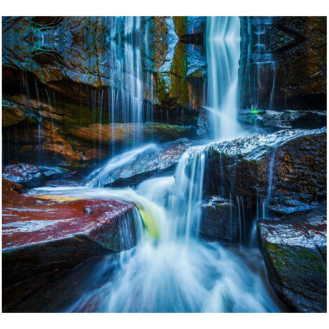 Waterfall big, rideau imprimé chutes d'eau sur rocher effet multicolore 280x245 cm, 2 pièces (1/2)