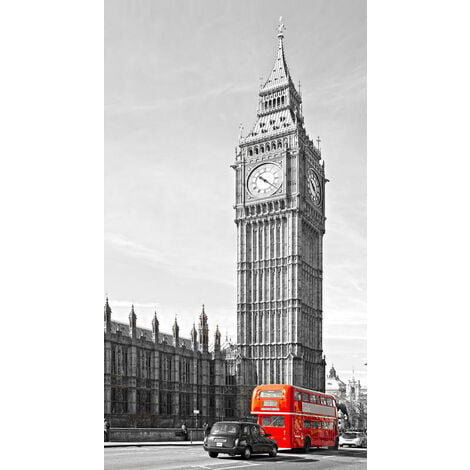 Big Ben London, rideau imprimé avec bus anglais rouge 140x245 cm, 1 part