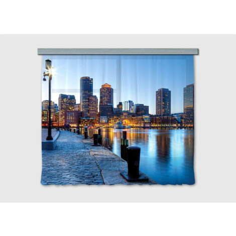 City, rideau imprimés fleuve et buildings illuminés 180x160 cm, 2 pièces (1/5)