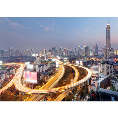 Night city birdseye view, photo murale intissée, 155x110 cm, 1 part (1/3)