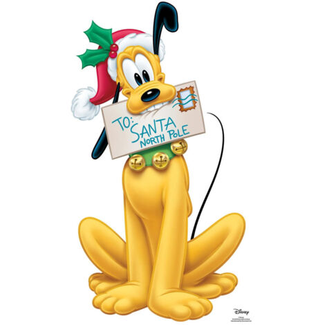 Figurine en carton Pluto avec bonnet de Noël et lettre pour le père nöel - Haut 90 cm (1/5)