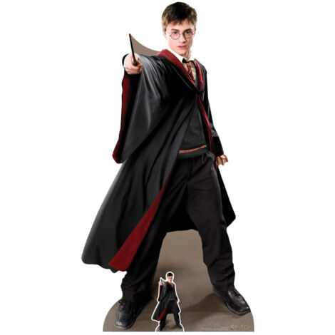 Figurine en carton  Harry Potter debout avec baguette magique, en uniforme de Griffondor Haut 170 CM (1/5)