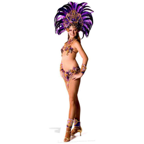 Figurine en carton danseuse Carnaval déguisement plumes pourpre - H 194 cm (1/4)