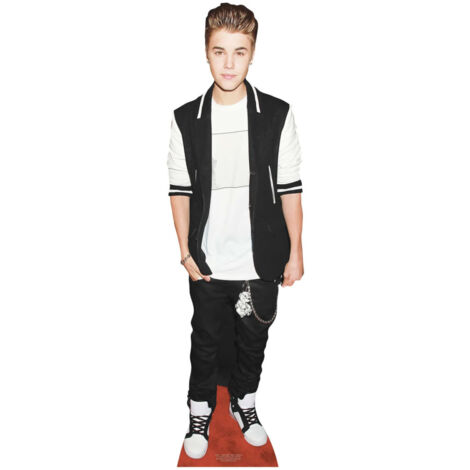 Figurine en carton - Justin Bieber tenue noire et blanche - chanteur - Haut 171 cm (1/4)