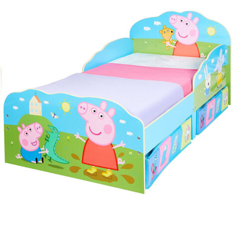 Les Tendances – Lit enfant Peppa Pig avec tiroirs de rangement 140x70 cm – Construction en MDF – Sécurisé avec demi-panneaux latéraux – Sommier inclus (1/5)