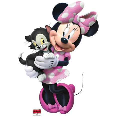Figurine en carton Disney Minnie avec une robe rose à pois blanc et le chaton Figaro qui sourient 89 cm (1/5)