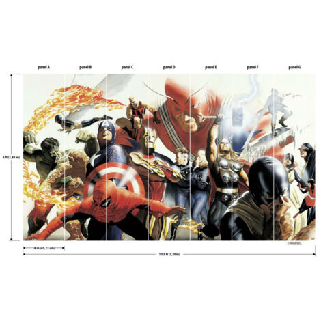 Papier peint panoramique auto-adhésif Marvel Spiderman, Hulk, Captain America - Adam Ross - 3.2 m x 1.83 m (1/4)