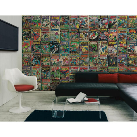 Papier peint panoramique auto-adhésif Marvel couvertures de Comics - 3.2 m x 1.83 m (1/3)