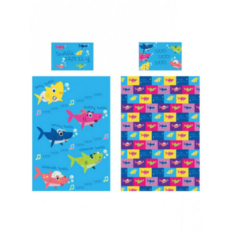 Parure de lit Baby Shark - taie d'oreiller famille de requin - 135 cm x 200 cm (1/3)