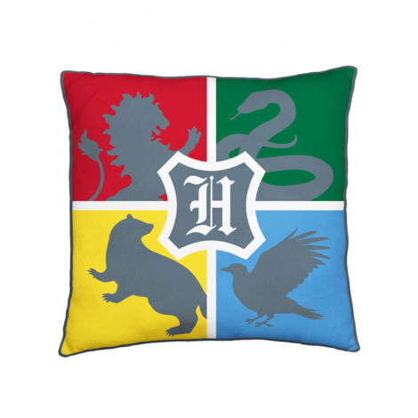 Coussin - Harry Potter, les 4 maisons rouge, vert, jaune, bleu - 40cm x 40cm (1/3)