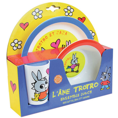 Trotro ensemble repas incluant 1 verre 220 ml, 1 assiette et 1 bol micro-ondables pour enfant