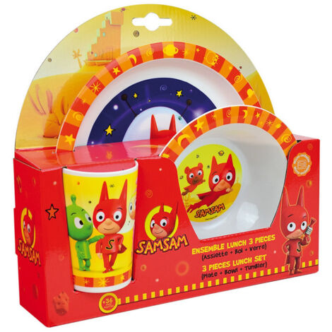 Samsam ensemble repas incluant 1 verre 220 ml, 1 assiette et 1 bol micro-ondables pour enfant
