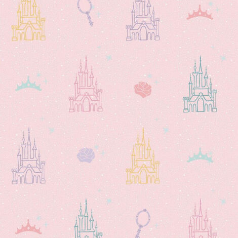 Rouleau de papier peint auto-adhésif - Disney Château de Princesses - Rose (1/5)
