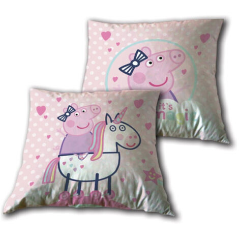 Coussin Peppa Pig - Licorne - Blanc et Rose 35x35 cm (1/2)