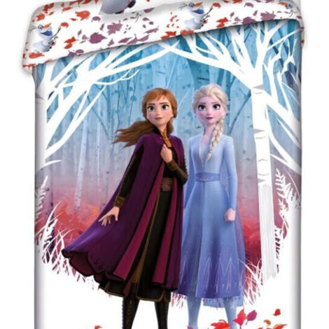Parure de lit simple - La reine des neiges - Anna et Elsa dans la forêt- 140 cm x 200 cm