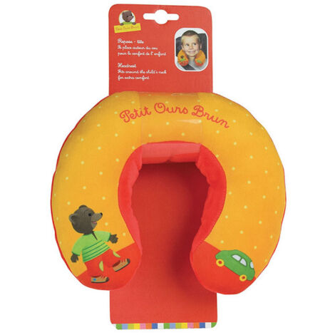 Coussin tour de cou Petit ours brun en peluche douce de voyage 19cm (1/3)