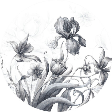 Papier peint intissé auto-adhésif rond  Thème Fleurs Vintage - 70 x 70 cm (1/5)