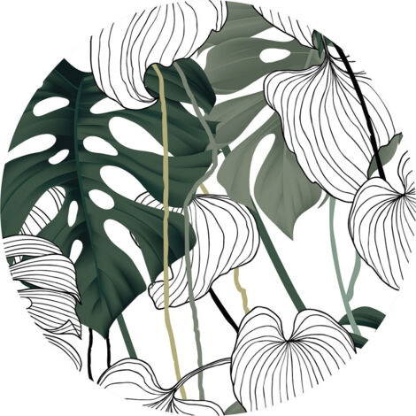 Papier peint intissé auto-adhésif rond  Thème grandes feuilles - 70 x 70 cm (1/5)