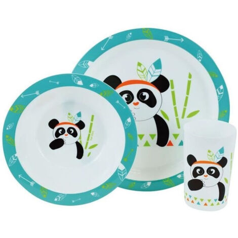 Indian Panda ensemble repas incluant 1 verre 220 ml, 1 assiette et 1 bol micro-ondables pour enfant (1/5)