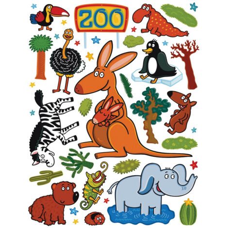Sticker Kangourou, zèbre, éléphant et autre animaux - 1 planche 65 x 85 cm (1/5)
