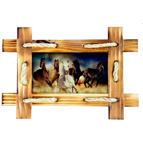 Sticker Tableau motif bois avec chevaux sauvages - 1 planche 42,5 x 65 cm (1/5)