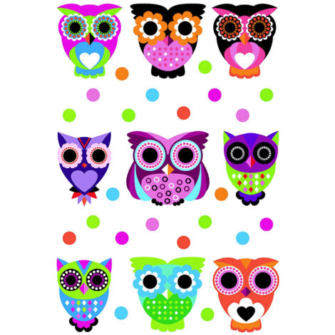 Sticker Hiboux multicolores - 1 planche 42,5 x 65 cm (1/5)