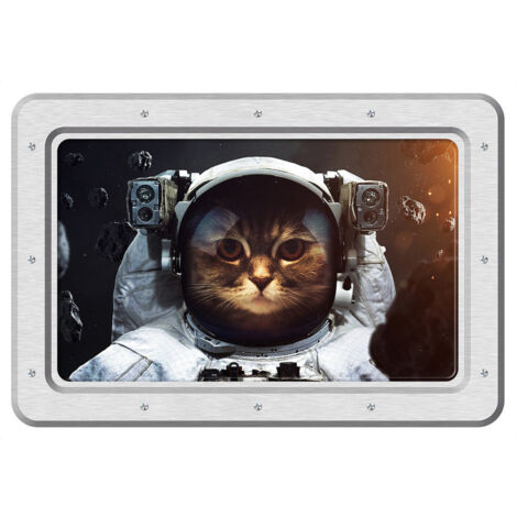Sticker Cadre blanc avec chat de l'espace - 1 planche 42,5 x 65 cm (1/5)