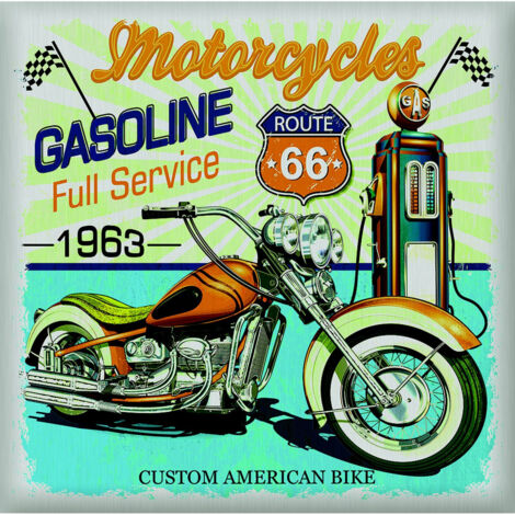Sticker Vintage moto route 66 avec pompe à essence - 1 planche 30 x 30 cm (1/5)