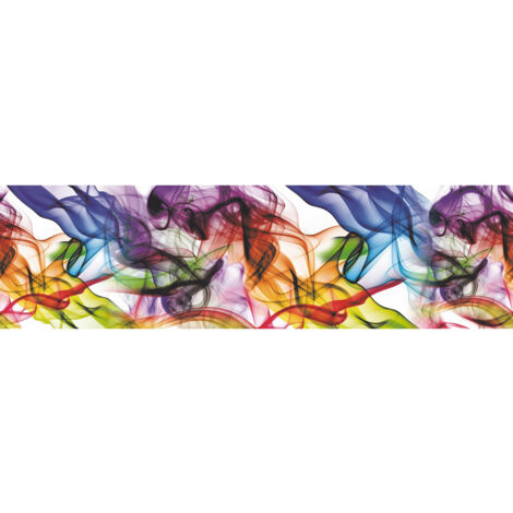 Frise murale auto-adhésive Color Smoke 14cm x 500cm – Motifs volutes de fumée multicolores – Pose facile sans bulles – Ag Art
