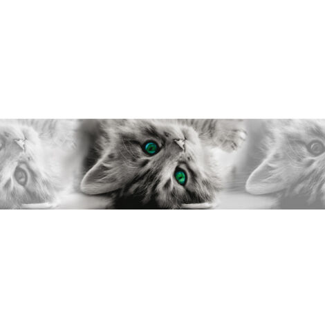 Frise auto-collante Chatons gris aux yeux verts - 1 rouleau (1/5)