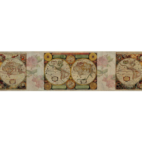 Frise auto-collante Carte du monde - 1 rouleau de 14 cm x 500 cm (1/3)