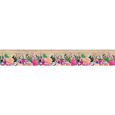 Frise murale auto-adhésive fleurs multicolores 14 cm x 500 cm – Impression numérique haute qualité – Pose facile sans colle – Ag Art