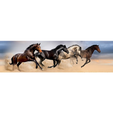 Frise auto collante 4 chevaux qui galopent et sautent sur le sable -1 rouleau (1/5)