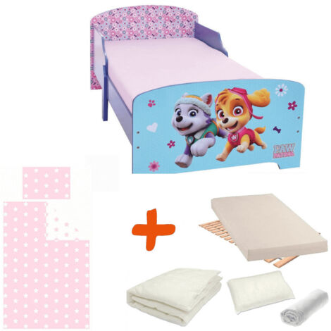 Pack lit complet Premium Pat'Patrouille violet - Stella et Everest Lit+matelas+drap housse+parure de lit+couette+oreiller