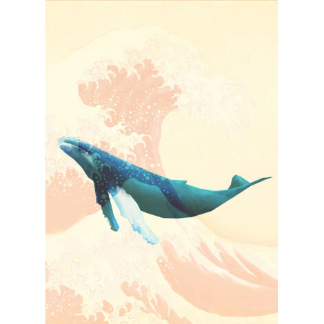 Poster géant intissé Voyage d'une Baleine sur fond vague de kanagawa - 200 x 280 cm (1/5)